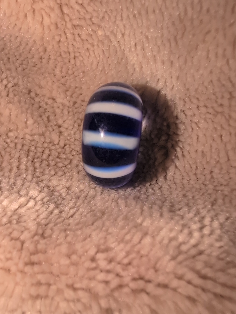 Troll Bead Blue and White Striped Glass Charm